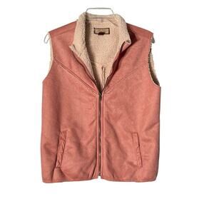 Legacy Falls Vest Full Zip Women's Large Pink Plume Sherpa Line Faux Suede